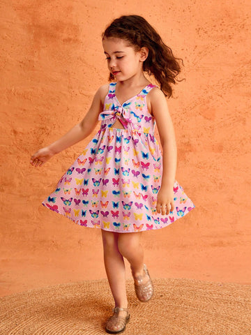 Young Girl Cute Casual Vacation Cartoon Butterfly Print Dress