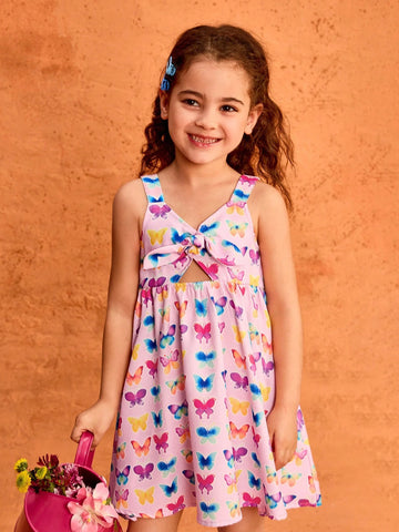 Young Girl Cute Casual Vacation Cartoon Butterfly Print Dress