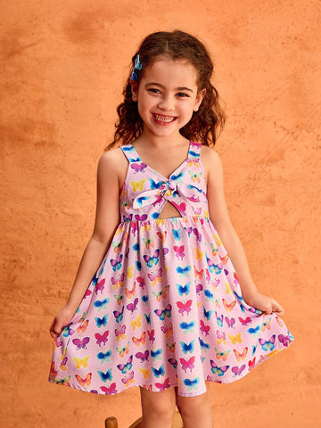 Young Girl Cute Casual Vacation Cartoon Butterfly Print Dress