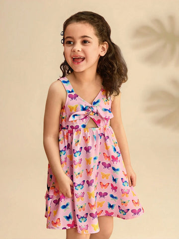 Young Girl Cute Casual Vacation Cartoon Butterfly Print Dress