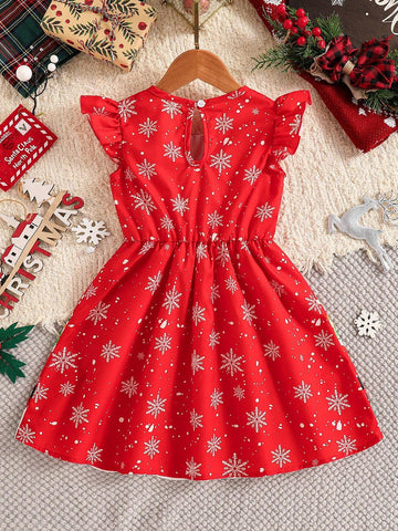 Young Girl' Cute Contrast Color Ruffle Lantern Sleeve A-Line Short Dress