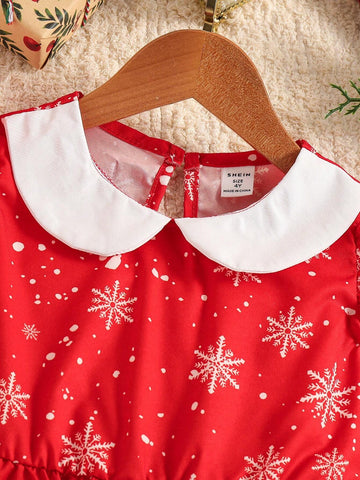 Young Girl' Cute Contrast Color Ruffle Lantern Sleeve A-Line Short Dress