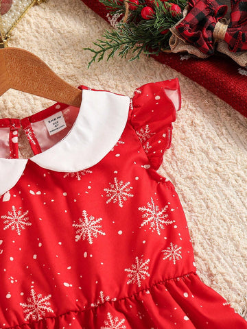 Young Girl' Cute Contrast Color Ruffle Lantern Sleeve A-Line Short Dress