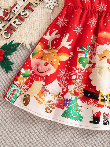 Young Girl' Cute Contrast Color Ruffle Lantern Sleeve A-Line Short Dress