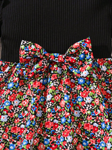 Young Girl Cute Floral Print Ruffle Trim Dress, Great For Casual & Daily Wear & School Daily In Autumn & Winter