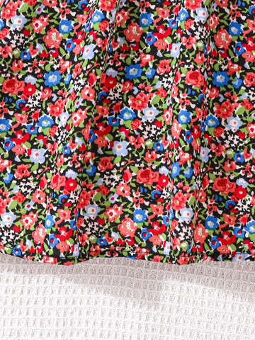 Young Girl Cute Floral Print Ruffle Trim Dress, Great For Casual & Daily Wear & School Daily In Autumn & Winter
