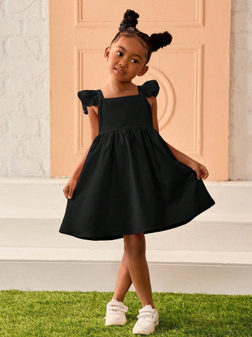 Young Girl Cute Pink 3D Butterfly Shaped Cap Sleeve Dress, Casual & Daily Wear In Summer, For Halloween