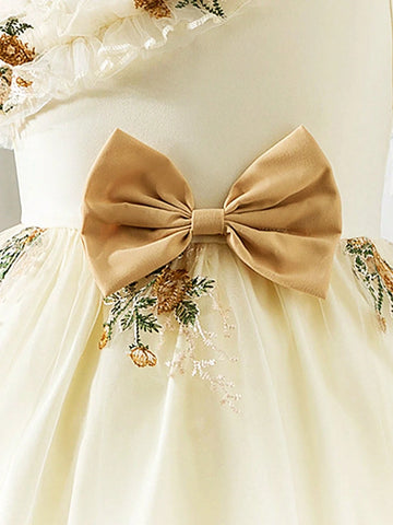 Young Girl' Cute Sweet Fashion Bow Tie Strap Sleeveless Dress