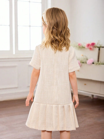 Young Girl Cute & Elegant Bow Decor Short Sleeve Summer Dress