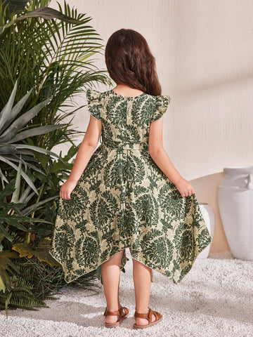Young Girl Ditsy Ditsy Floral Round Neck Puff Sleeve Fitted Dress