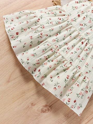 Young Girl Ditsy Floral Print Ruffle Hem Cami Dress & Accessory Bag
