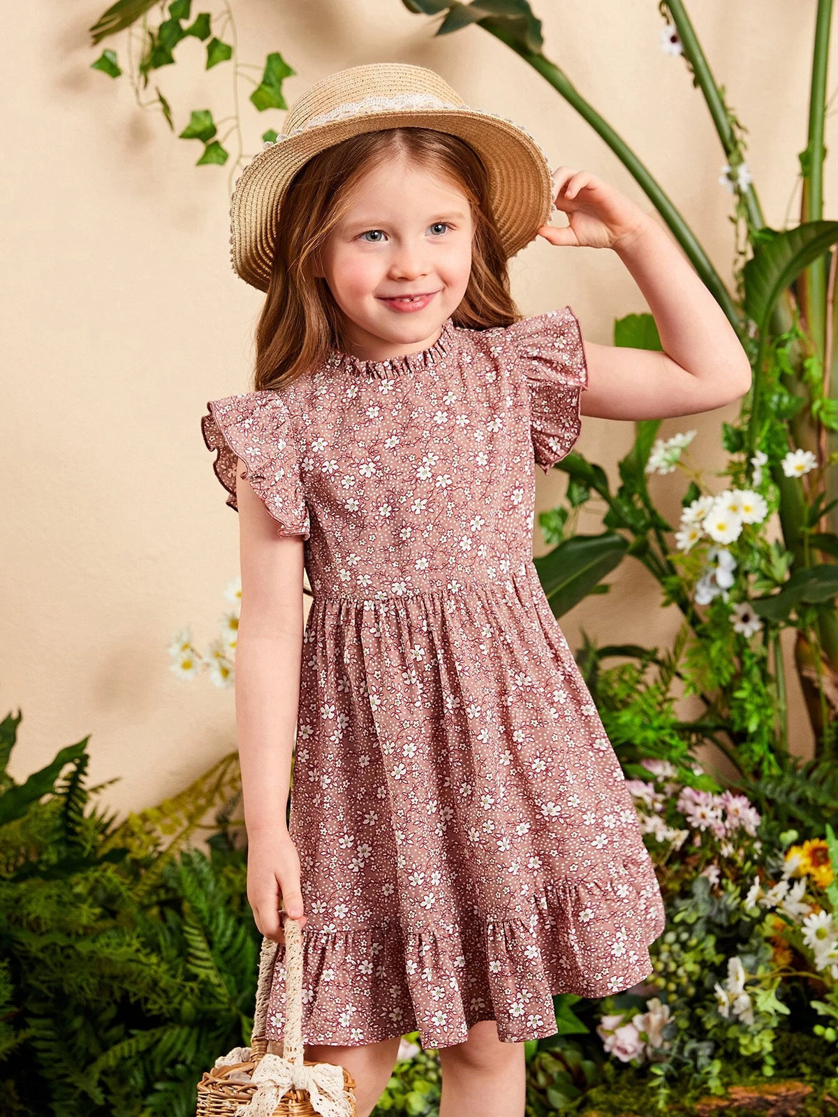 Young Girl Ditsy Floral Ruffle Hem Dress