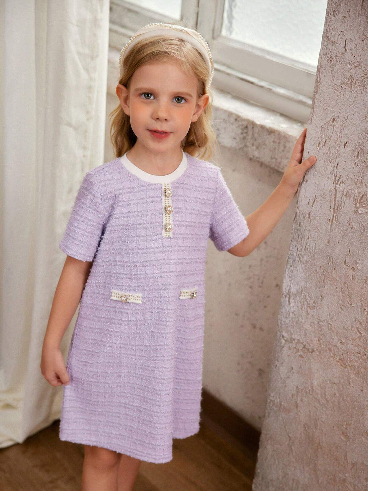 Young Girl Elegant Bowknot Long Sleeve Dress, Suitable For Summer Daily Wear, Celebrations And Parties