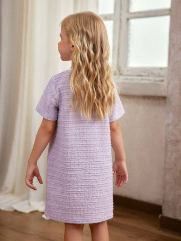 Young Girl Elegant Bowknot Long Sleeve Dress, Suitable For Summer Daily Wear, Celebrations And Parties