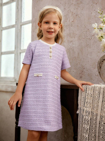 Young Girl Elegant Bowknot Long Sleeve Dress, Suitable For Summer Daily Wear, Celebrations And Parties