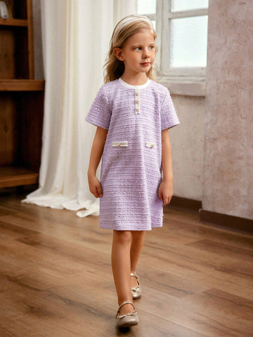 Young Girl Elegant Bowknot Long Sleeve Dress, Suitable For Summer Daily Wear, Celebrations And Parties