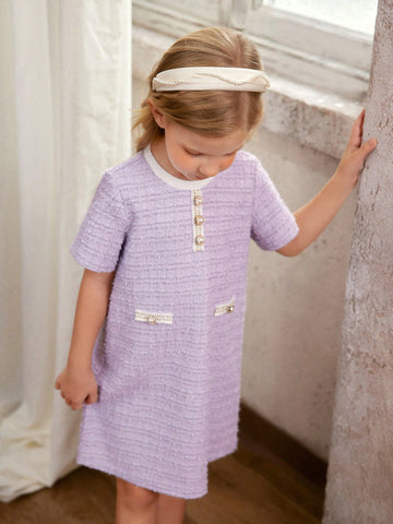 Young Girl Elegant Bowknot Long Sleeve Dress, Suitable For Summer Daily Wear, Celebrations And Parties