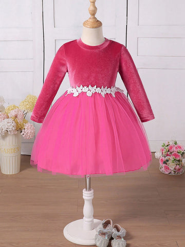 Young Girl Elegant Commuting Fashionable Long Sleeve Mesh Contrast Dress For Autumn/Winter