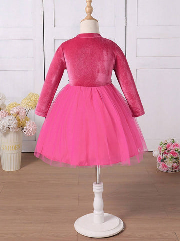 Young Girl Elegant Commuting Fashionable Long Sleeve Mesh Contrast Dress For Autumn/Winter