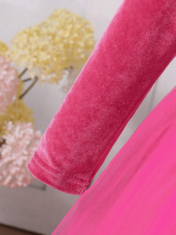 Young Girl Elegant Commuting Fashionable Long Sleeve Mesh Contrast Dress For Autumn/Winter