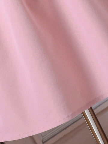 Young Girl' Elegant Princess Academy Style Contrast Trim Embroidered Peter Pan Collar Puff Sleeve 2 In 1 High-Low Dress