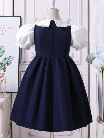 Young Girl Elegant Princess Style Two-Piece Puff Sleeve Dress
