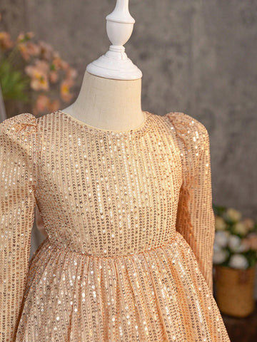 Young Girl Elegant Sequins 3D Bow Bodycon Dress