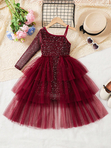 Young Girl Elegant Sparkling Mesh Princess Style Casual Fashion Dress