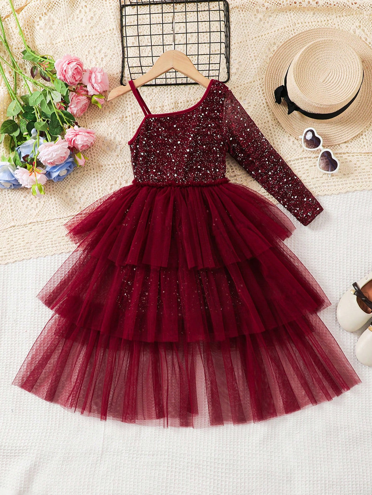 Young Girl Elegant Sparkling Mesh Princess Style Casual Fashion Dress
