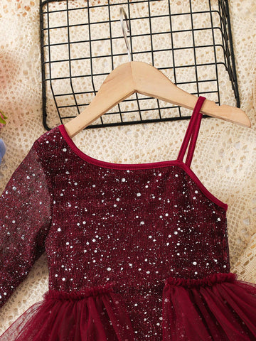 Young Girl Elegant Sparkling Mesh Princess Style Casual Fashion Dress