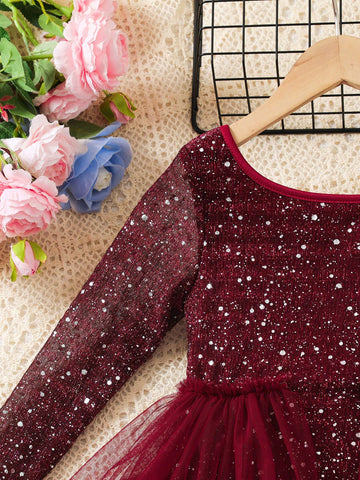 Young Girl Elegant Sparkling Mesh Princess Style Casual Fashion Dress