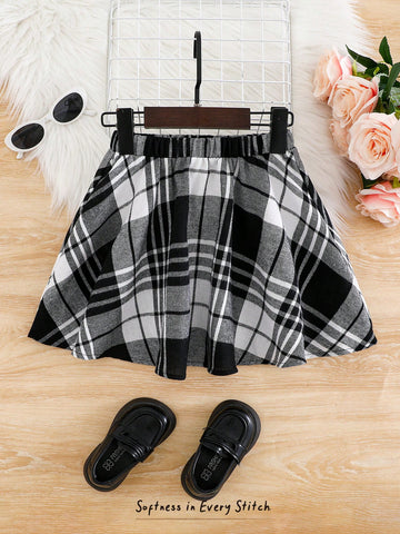 Young Girl Elegant Textured Plaid Sun-Pleated A-Line Skirt, Stylish College Style