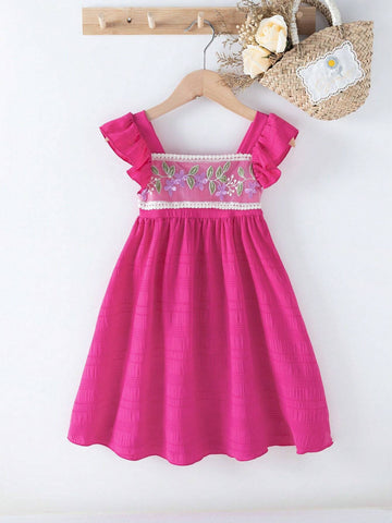 Young Girl Embroidered Cap Sleeve Gentle Dress For Summer