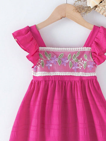 Young Girl Embroidered Cap Sleeve Gentle Dress For Summer