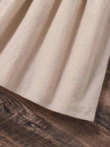 Young Girl Embroidered Collar And Sleeve Cuffs Decorated Lace Edge A-Line Dress For Vocation, Spring/Summer