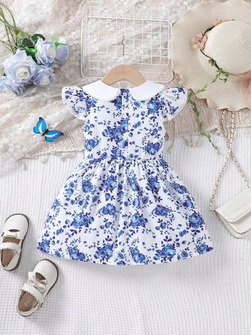 Young Girl Embroidered Piter Pan Collar Sweet Bowknot Romantic Holiday Dress