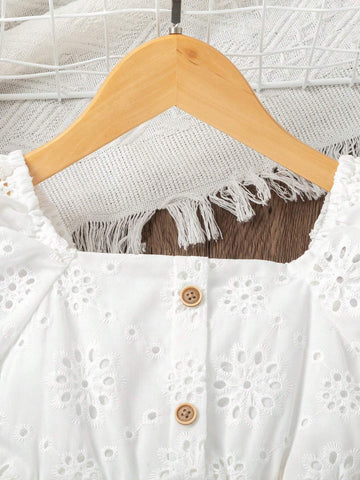 Young Girl Eyelet Embroidery Puff Sleeve Dress
