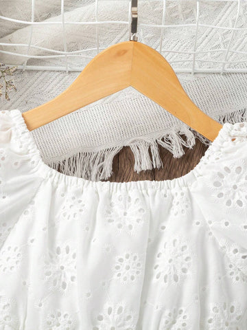 Young Girl Eyelet Embroidery Puff Sleeve Dress