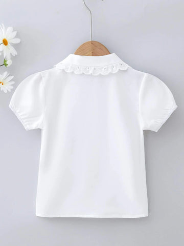 Young Girl Eyelet Embroidery Trim Blouse