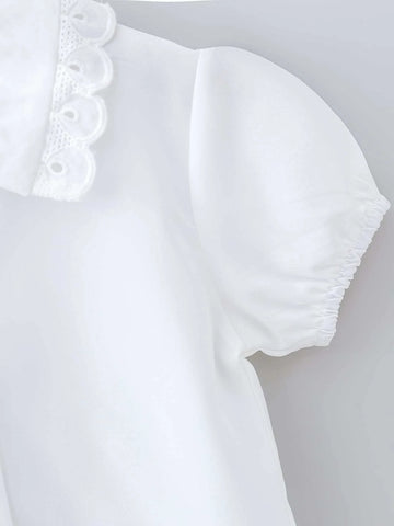Young Girl Eyelet Embroidery Trim Blouse