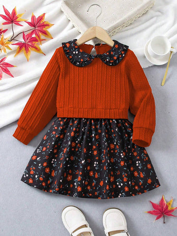 Young Girl Fall Vintage Contrast Ditsy Floral Party Dress
