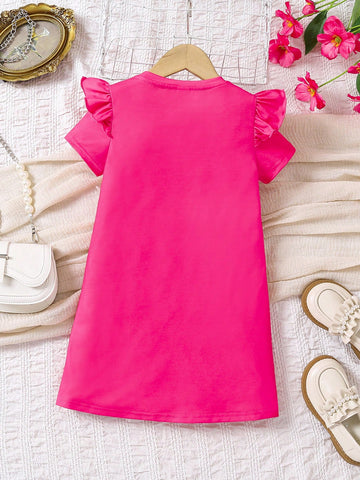 Young Girl Fashion Casual Sweet & Cute Print Round Neck Short Sleeve Dress