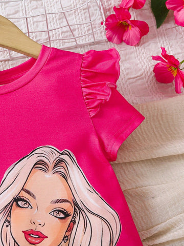 Young Girl Fashion Casual Sweet & Cute Print Round Neck Short Sleeve Dress