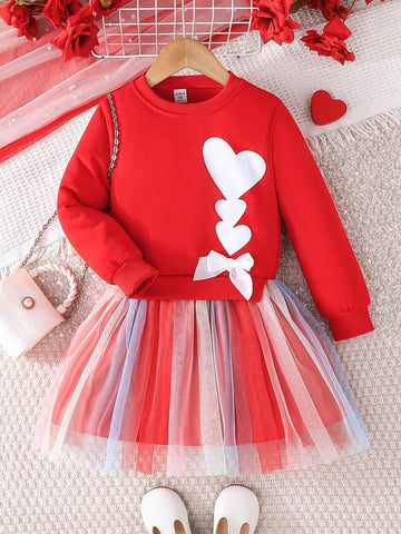 Young Girl Fashion Casual Unicorn Print Mesh Patchwork Long Sleeve Dress For Autumn