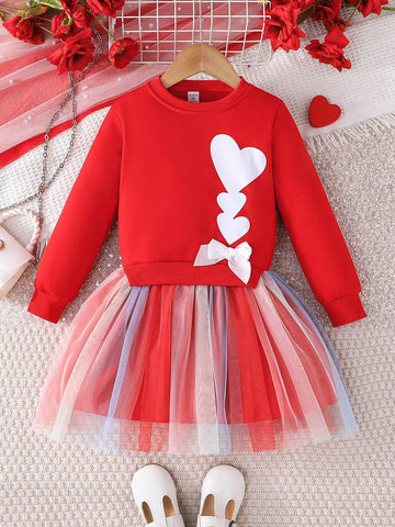 Young Girl Fashion Casual Unicorn Print Mesh Patchwork Long Sleeve Dress For Autumn