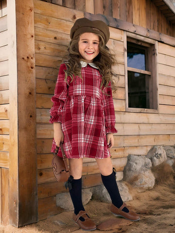 Young Girl Fashion Jacquard Ruffled Hem Form-Fitting Casual Dress