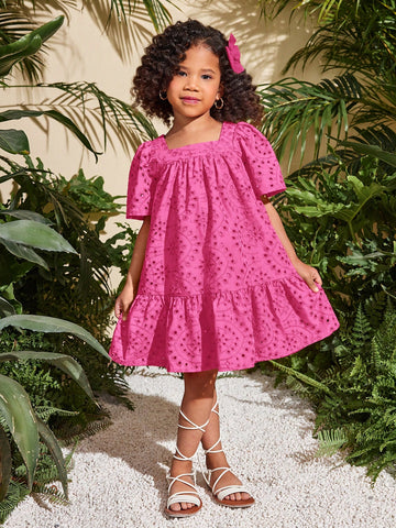 Young Girl Fashion Solid Color Square Collar Fitted Casual Dress