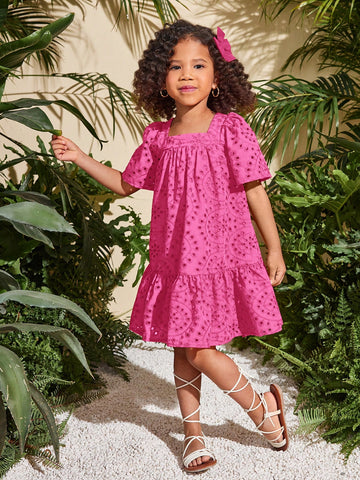 Young Girl Fashion Solid Color Square Collar Fitted Casual Dress