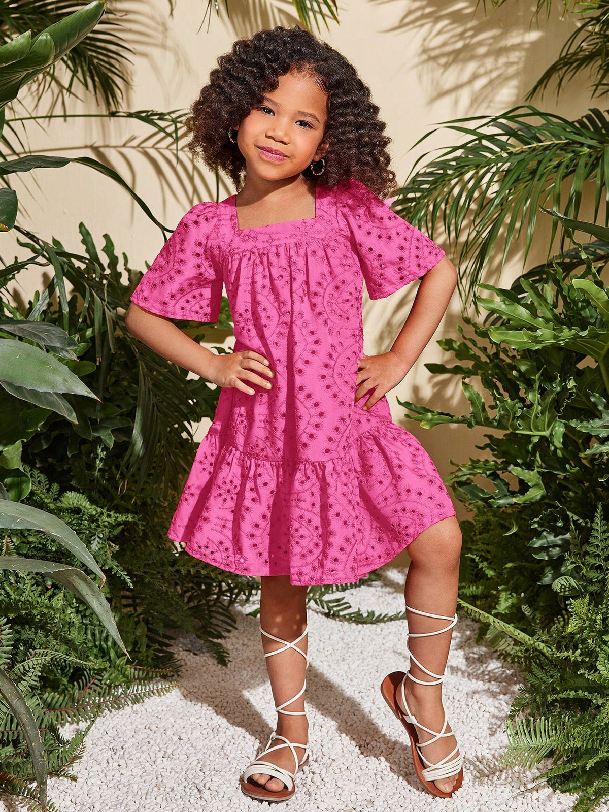 Young Girl Fashion Solid Color Square Collar Fitted Casual Dress