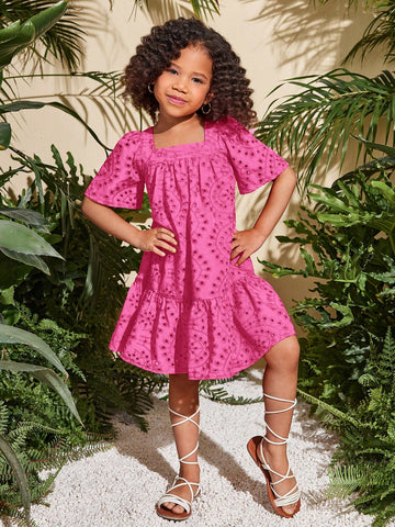 Young Girl Fashion Solid Color Square Collar Fitted Casual Dress